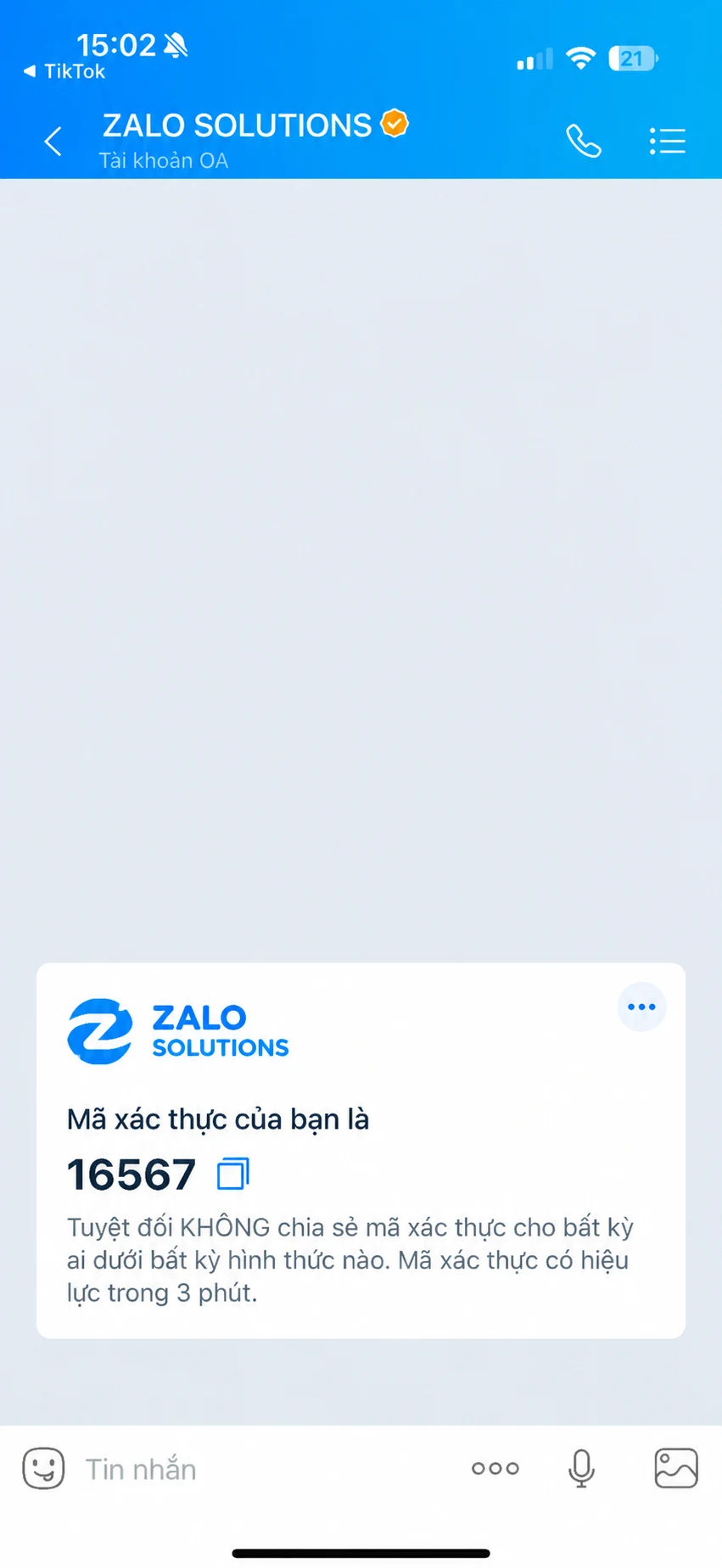 Mẫu tin OTP Zalo Solutions