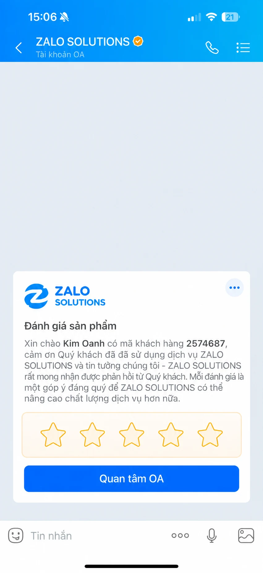 Mẫu tin chăm sóc Zalo Solutions